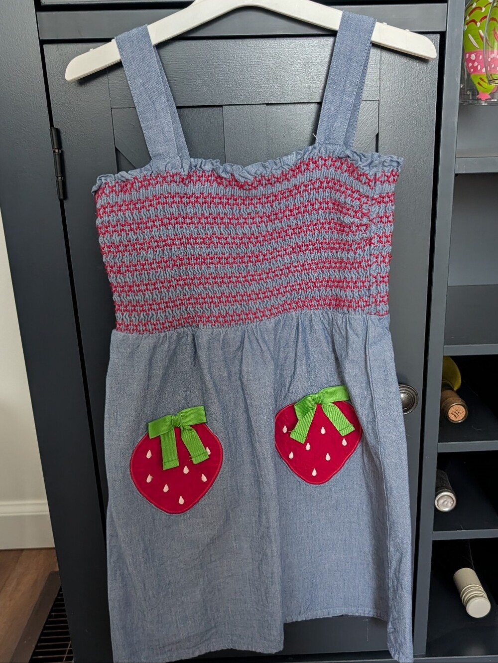 Gymboree Blue Chambray Smocked Dress with Orange Logo Tag